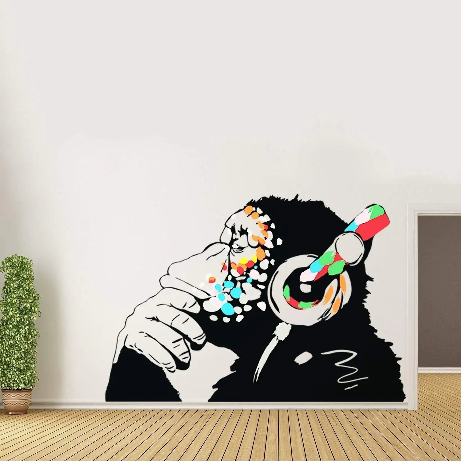 Thinking Monkey Sticker Art Vinyl Street Wall Decal Chimp Graffiti Decal 24x16