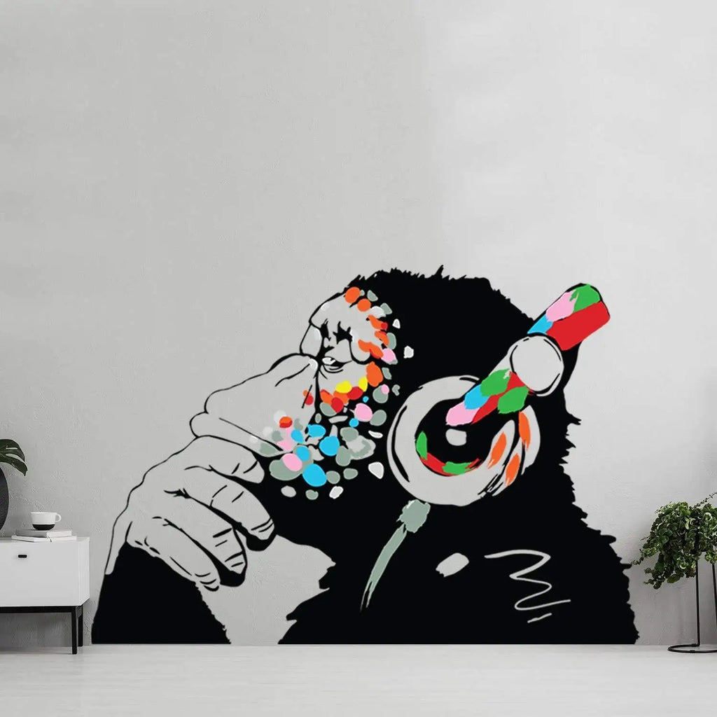 Thinking Monkey Sticker Art Vinyl Street Wall Decal Chimp Graffiti Decal 24x16
