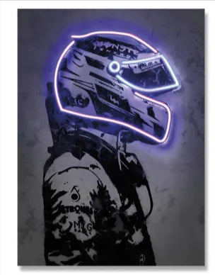 Retro Helmet Neon Canvas Art – Wall Decor