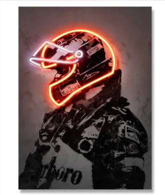 Retro Helmet Neon Canvas Art – Wall Decor