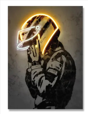 Retro Helmet Neon Canvas Art – Wall Decor