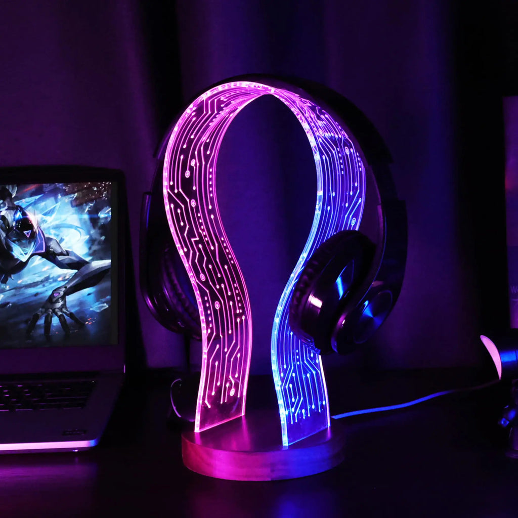 Light Up Headphone Stand Headset Holder with Blue Pink LED Light